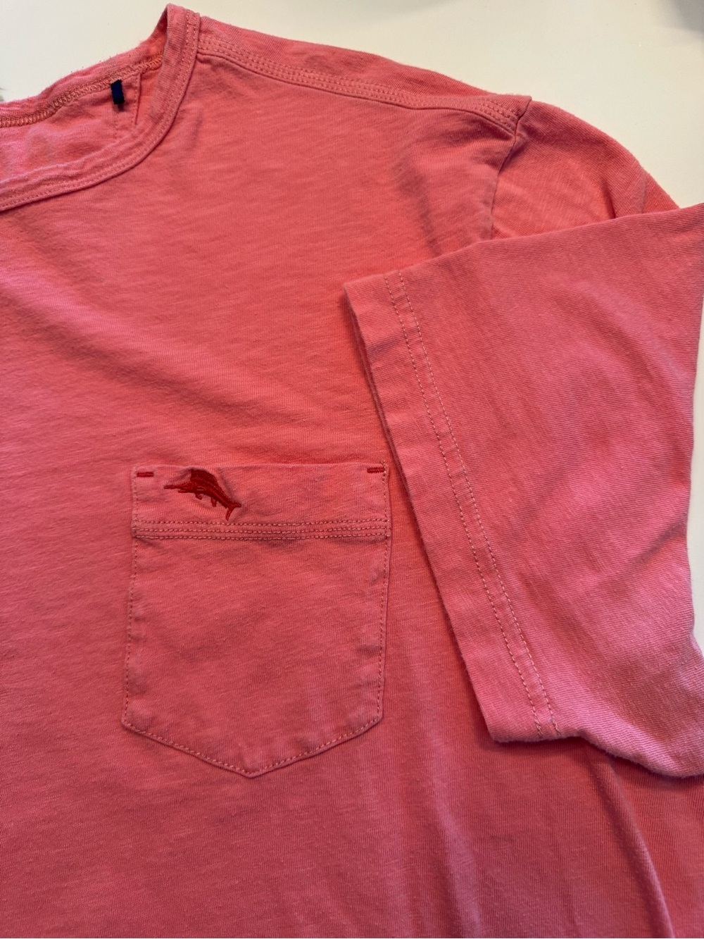 Tommy Bahama Coral Pink Cotton Crewneck Short Sleeve Pocket Tee Size XXL - Picture 4 of 6